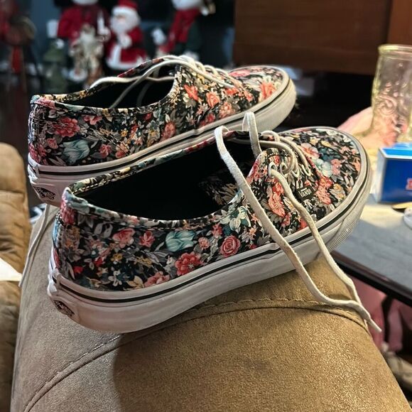 Vans Shoes Womens 7 Mens 5.5 Multi Floral Black Dark Flowers Lace Up Low Top - Picture 4 of 9